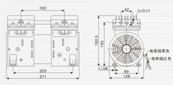 JP-120HDC打氣真空泵外觀尺寸 JP-120HDC打氣真空泵外觀尺寸